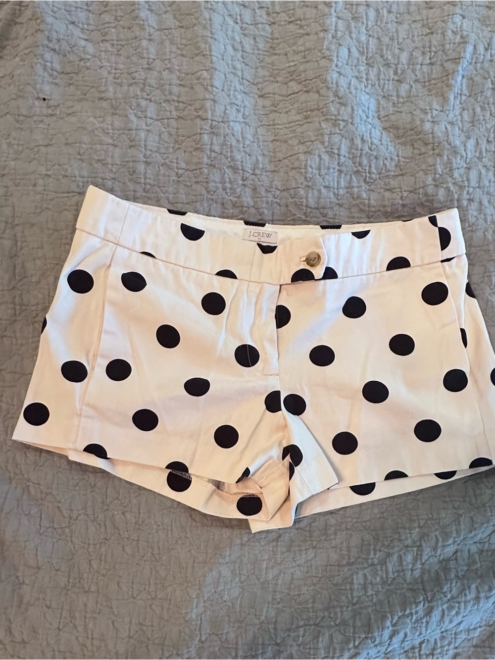 J. Crew Cream Shorts with Black Polka Dots